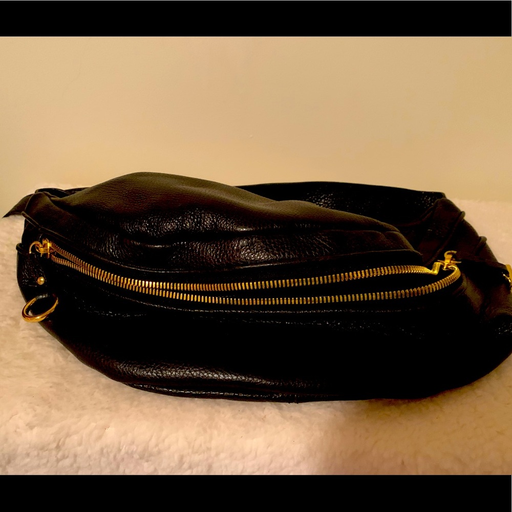 Black leather Davis Sling belt bag by Thacker